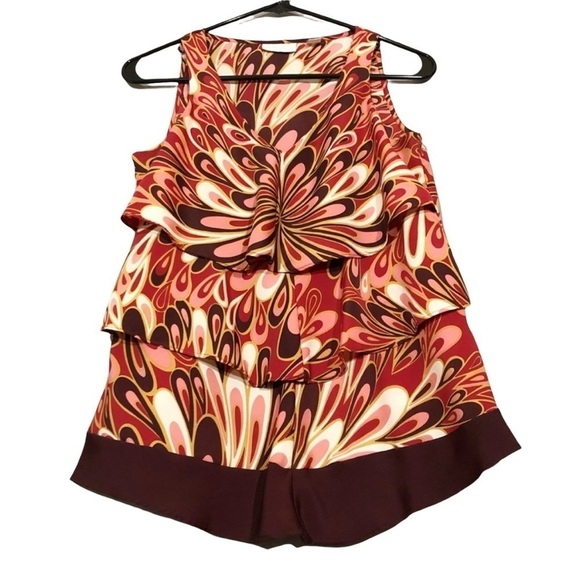 NYC Sleeveless Blouse Vneck Women Size XS Tier Layer Spring Summer Retro Orange - Picture 3 of 8